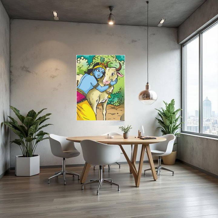 Krishna Cow Canvas Print | Amar Chitra Katha Indian Art