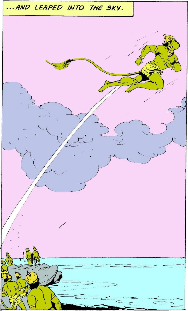 Hanuman Flying Canvas Art | Amar Chitra Katha Indian Nursery Decor