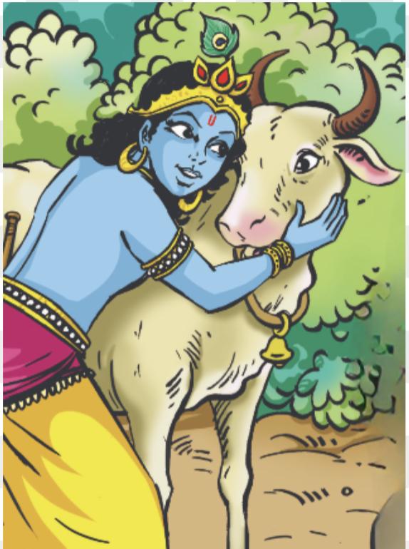 Krishna Cow Canvas Print | Amar Chitra Katha Indian Art