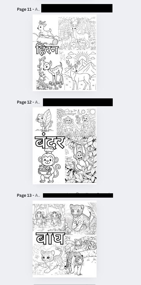 Printable Hindi Animal Coloring Pages -  digital print - Gift for everyone