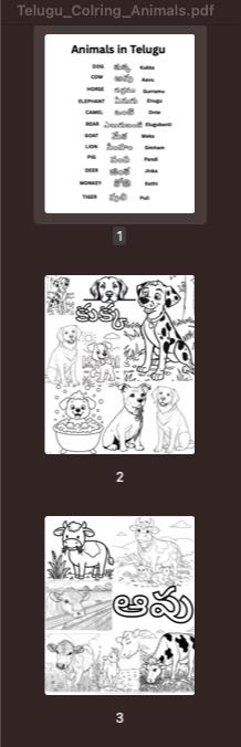 Printable Telugu Animal Coloring Pages -  digital print - Gift for everyone