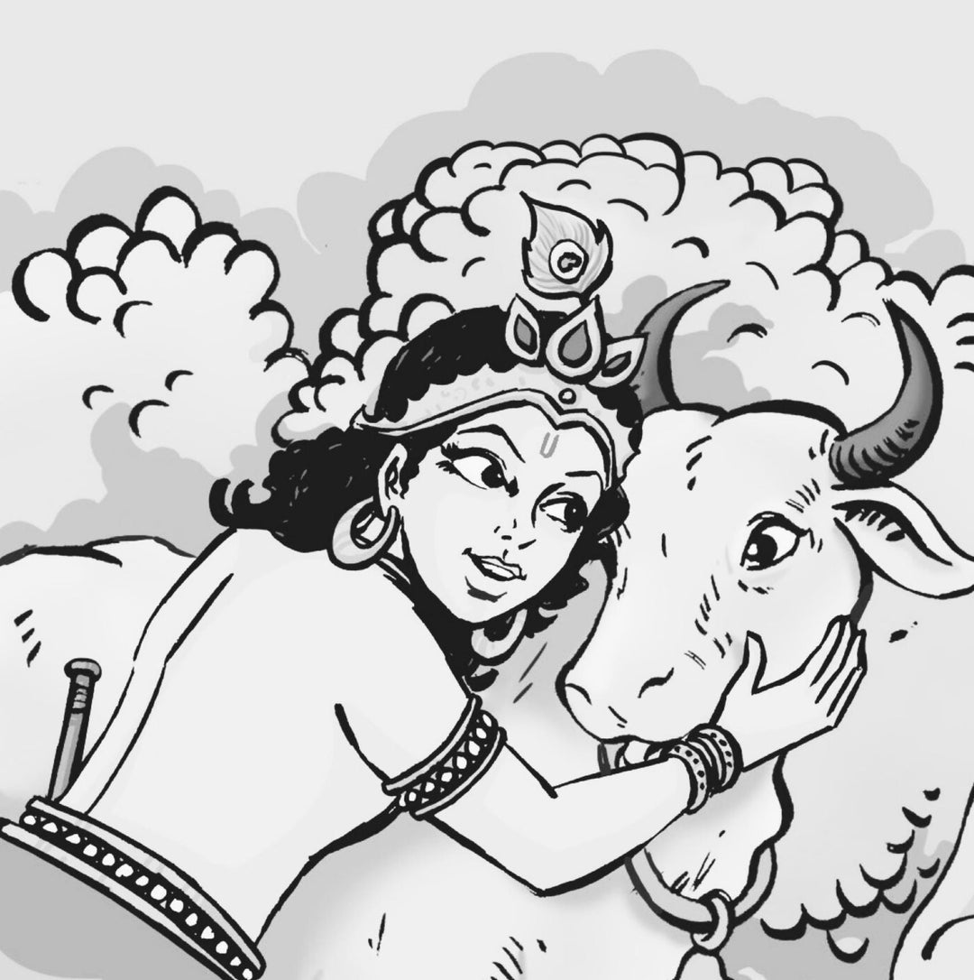 Krishna hugging cow Art Kit – Mythology-Inspired DIY Painting Set 6"X6"