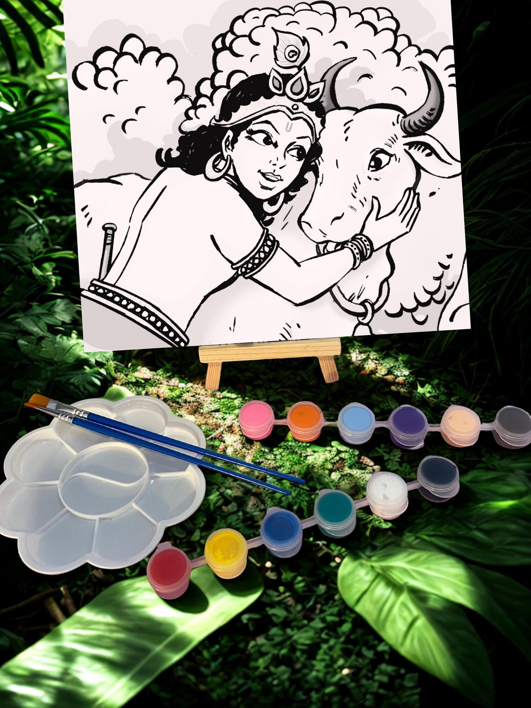 Krishna hugging cow Art Kit – Mythology-Inspired DIY Painting Set 6"X6"