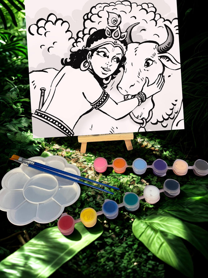 Krishna hugging cow Art Kit – Mythology-Inspired DIY Painting Set 6"X6"